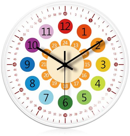Kinder Wanduhr Ohne Tickgeräusche: 20cm Lernuhr für Mädchen und Jungen - Kinderzimmeruhr für Kinderzimmer, Küche, Wohnzimmer, Schlafzimmer, Büro, Weiß