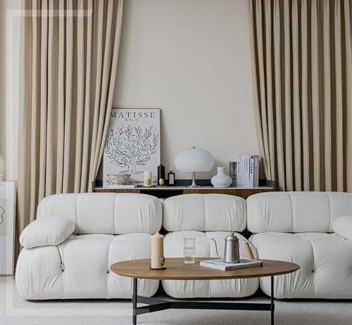 KnSam 2er Set Helles Khaki Vorhang für Jugendzimmer, Vorhang Fenster Wohnzimmer Einfarbig, Polyester Ösen Schlafzimmer Vorhang Verdunkelung Vorhang Kinderzimmer Junge, Jeder B 107 x H 115cm