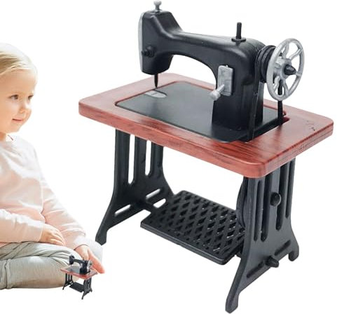 Misaakoeq Miniatur-Nähmaschinenspielzeug, Nähmaschinen-Szenenmodell - Kleine Retro-Modell-Nähmaschinenstatue - Pretend House Zubehör Landschaftsdekoration für Spielzimmer, Esszimmer