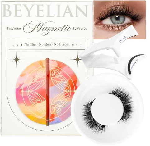BEYELIAN Cils magnétiques avec applicateur, pas de colle, pas de dissolvant nécessaire, aimants légers et réutilisables, kit de faux cils, facile à porter et à enlever (1 paire, Y02)