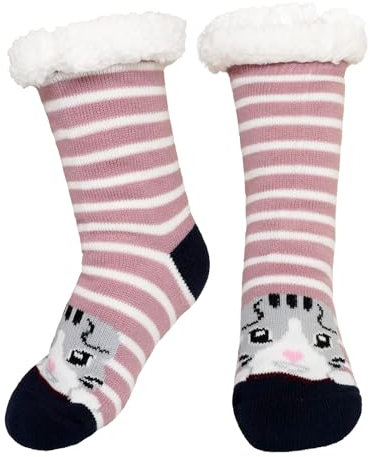 PUTUO Chaussons Femme Hiver Chaud Antidérapantes Thermique Pantoufles, Femme Noël Épais Chaussettes à la Maison, Taille 36-41 rose 1 paire