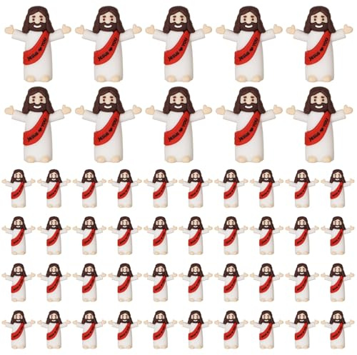 ARCHCRTC 50 Stück Mini-Jesus-Figuren, kleiner Jesus liebt dich, kleine religiöse Christus-Retter-Puppe zum Verstecken und Suchen für Sonntags-Ostereier, Geschenk (50, rot)