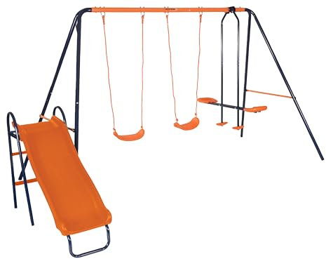 Hedstrom M008645 2 Swings and Slide Multiplay, Multicoloured, 180cm x 195cm x 367cm