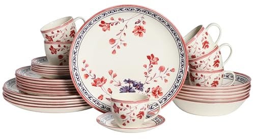 CreaTable, 24019, Serie Cottage, 30-teiliges Geschirrset für 6 Personen, Kombiservice aus Steingut, spülmaschinen- und mikrowellengeeignet, Qualitätsproduktion