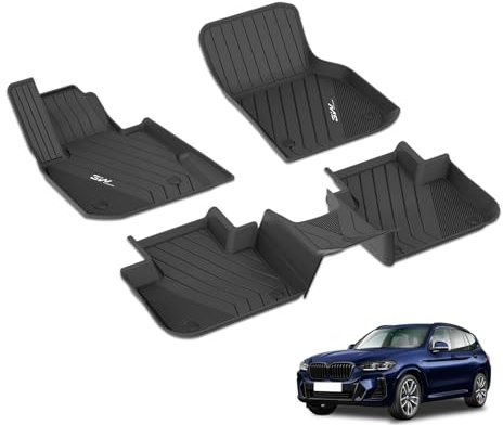 3W Fußmatten für BMW X3 G01 2018-2024/X4 G02 2018-2025/iX3 G01 2021-2025, TPE Allwetter Gummimatten für X3/X3/iX3 1. und 2. Reihen Komplettset Auto Fussmatten Zubehör, Schwarz Antirutschmatten