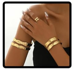 Jascatin Lot de 3 bracelets manchette double couche dorés pour le haut du bras pour femme, taille unique, Métal, Pas de gemme