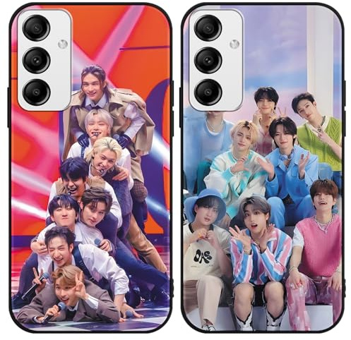 nurkorki 2 Stück Schwarz Handyhülle für Samsung Galaxy A35 5G Hülle 6,6,Kpop Stray Kids Skzoo Muster Design Aesthetic Schutzhülle für Mädchen Frauen Skz Fans Cover,Silikon TPU Stoßfest Case,Comics