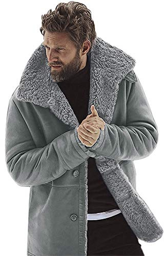 Generisch Lamm-Lined-Jacke fau warm Wolle Herren Jacken Lammfell Wintermantel Herren Mäntel Jacken Herren Mäntel Elegant (Grey, XXXL)