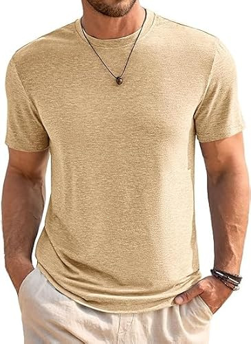 Runcati Tee T-Shirt Maglietta Uomo Collo Rotondo Manica Corta Tops Estivi, Kaki Chiaro, L