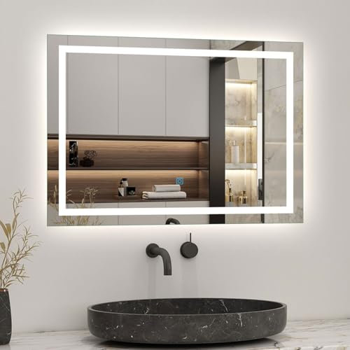 AICA Miroir Salle de Bain 80 x 60cm Anti-buée +dimmable + mémoire, Miroir Lumineux LED