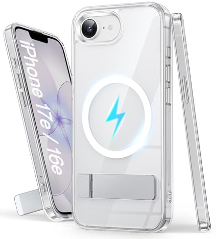 SIXBOX for iPhone 17e/16e Case, Kickstand, Compatible with MagSafe, Clear | Non-Yellowing, Military-Grade Shockproof, Durable Sturdy Silicone Protective Transparent Phone Case for iPhone 16e/17e 6.1