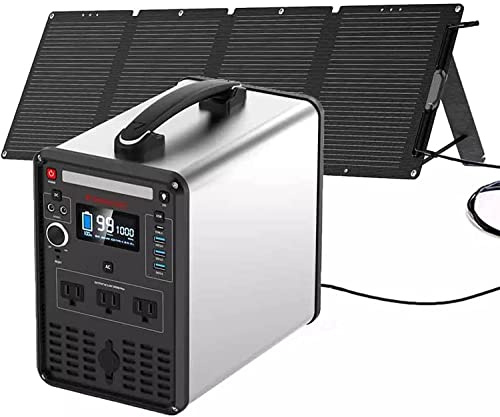 HTDRE Generador Solar con Paneles solares de 200 W, estación de energía portátil de 1000 W, Ideal para Uso doméstico, Viajes y Cortes de energía.