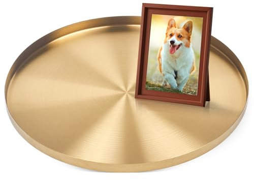 Yvttve Golden Round Metal Tray with 3 Non-Slip Serving Tray, Decorative Plate and Decorative Tray Candle Tray (Diameter 40 cm, Gold)