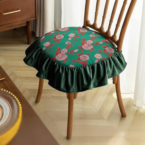 Plancholo Boho-Stuhlkissen mit Volant, Rosenmuster, quadratisch, mit Bändern, für Küche, Esszimmer, Büro, 45,7 x 45,7 cm