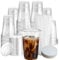 50 Sets 16 oz Cups with Lids,Re-usable Takeaway Cups with Flat Lids and Paper Straws,Perfect for Iced Coffee, Milkshake, Slurpee, Ice Cream