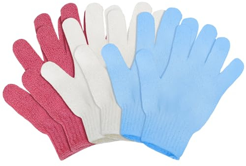 Peeling-Handschuhe, Bambus-Duschhandschuhe, 6 Stück, Peeling-Handschuhe für Bad und Körper, entfernt eingewachsene Haare und abgestorbene Haut für Dusche, Spa, Massage und abgestorbene Hautzellen