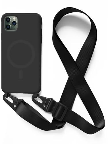 2NSPDRGNI Crossbody Case Compatible with iPhone 11 Pro Max,Wireless Charging Shell with Adjustable Neck Cord Lanyard Strap,Black