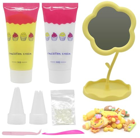 Cream Clay Adhesives, Colours Cream Glue Set, Simulation False Whipped Cream, Deco Cream with Resin Decorations and Nozzles for DIY Crafts Gift
