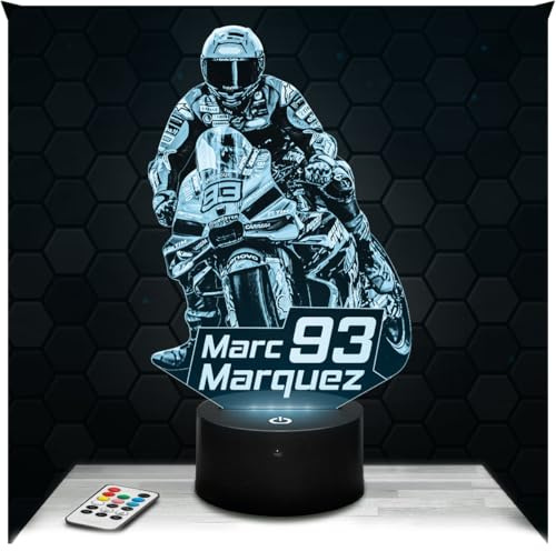 Lampephoto.fr - Lampada 3D M. Marquez Moto GP Pilota Gran Premio, Luce notturna tattile a LED, Effetto ologramma 3D, Idea regalo Natale Compleanno Uomo, Oggetto decorativo per camera da letto TOP