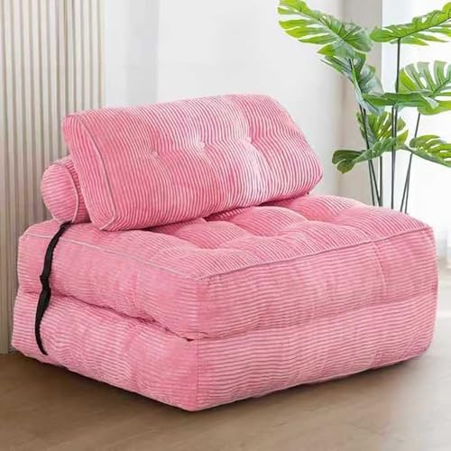 Frcychri Faltbares Schlafsofa Klein Schlafsofa Mit Cordstoff, Faltmatratze Tragbar Mit Kissen, Bodensofa-Lounge Zerkleinertem Schaum Für Kleine Räume Yoga Studentenwohnheim, Apartment A,Pink