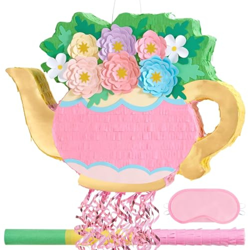 WERNNSAI Teapots Pinata - Garden Flowers Tea Party Decoration for Party Supplies