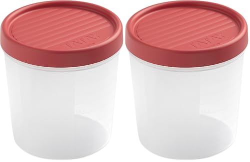 TATAY Frischhaltedose 1L Twist | Schraubdeckel | Vorratsdosen mit Deckel Luftdicht | Geeignet für Mikrowelle, Spülmaschine, Kühlschrank, Gefrierfach | Kunststoff BPA-frei | 12x12x12,5 cm, Rot