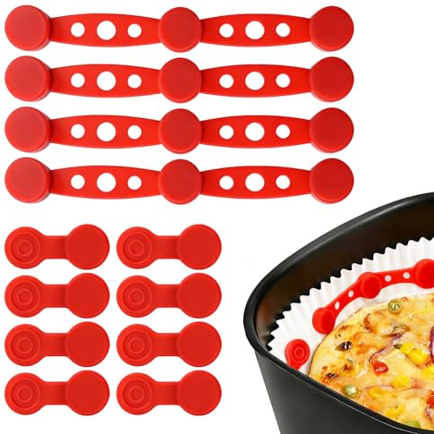 Soodyoow 12 Pack Air Fryer Magnets for Parchment Paper, Heat Resistant Food Grade Silicone Magnet Clips to Secure Baking Paper, Universal Safety Accessories for All Iron Basket Air Fryer Models, Red