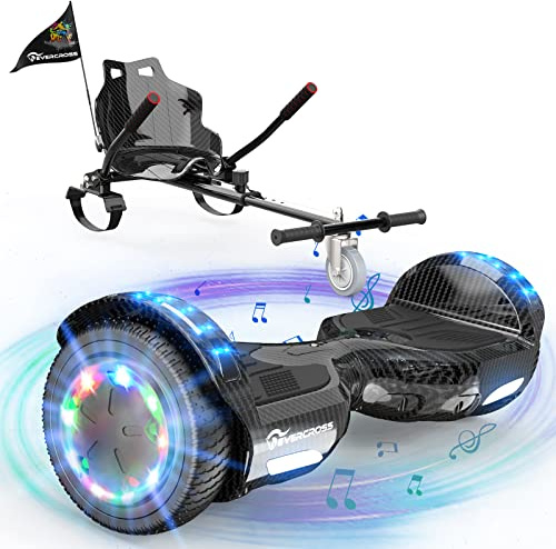 EVERCROSS XP9 Hoverboards avec Siège 6,5 Pouces, Bluetooth et Lumières LED | Overboard avec Hoverkart pour Enfant, Longueur d'assise 70-90 cm, jusqu’à 15 km/h, Batterie 4 Ah, Charge 20–100 kg