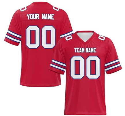 WEOPLKIN Maglia da Football Americano Personalizzata - Manica Corta Asciugatura Rapida & Traspirante - Nome, Numero Personalizzabili - Taglie S-7XL per Uomo, Donna rosso