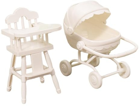 Almencla 2 Stück Miniatur Hochstuhl Puppenstuhl Kinderwagen Puppenhausmöbel Dekorationsartikel aus Langlebigem Pp Material für Fantasievolles Spiel, Weiß