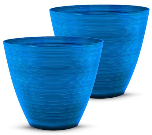 SG Traders Plastic Plant Pots Flower Pot with Drainage Holes, Garden Planters for Outdoor, Plant Containers for Home, Stylish Glossy Design Garden Flower Pots, Set of 2, 20cm Outdoor Planter pot