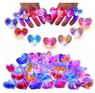 Mikulala 50 Stück LED Leuchtringe Kinder Herz, Prinzessin Ringe aus Resin | mit bunten Stern-Pailletten, Rot & Blau Blinklicht, Gastgeschenke Mädchen Geburtstag, Mitgebsel Kindergeburtstag & Piniata