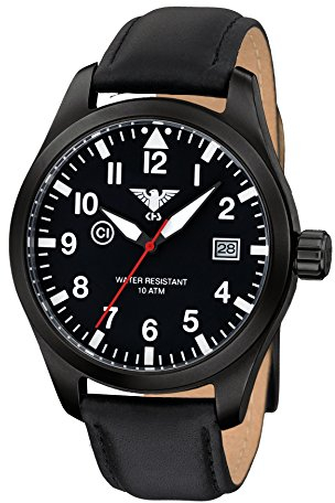 KHS Herrenuhr Airleader Black Steel mit Lederband KHS.AIRBS.L