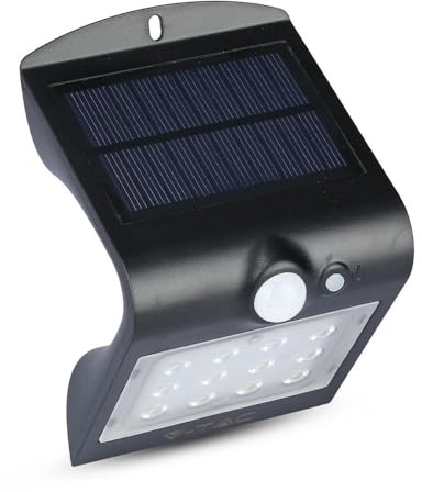 V-TAC LED-Wandleuchte, 1,5 W, mit Solarpanel und Sensor, Schwarz, Tagesweiß, VT-767-2