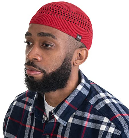 SnugZero - 100% Baumwolle Gitterstrick Skull Cap Beanie Kufi | Einfarbig und Coole Designs für den Alltag, Rot/Ausflug, einfarbig (Getaway Solids), Einheitsgröße