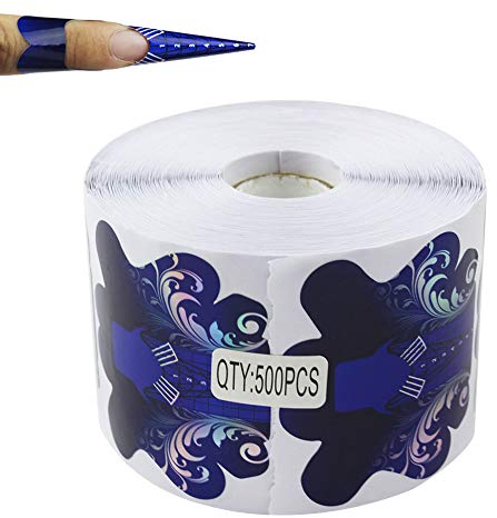 Finger Angel 500Pcs Nail Form, Shiny Color Nail Art Guide Stickers for Acrylic UV Gel Nail Tips Manicure Extension Tool (1 Roll / 500 PCS - Blue)