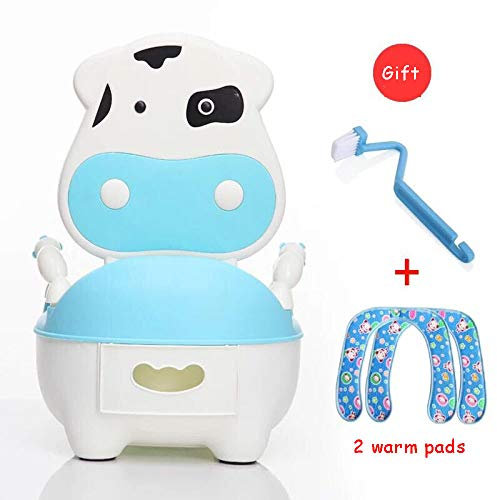 JTKDL Reductor De WC Portatil, Asiento para Silla Potty Training para Niños Y Niñas Animal Potty Cow Blue,C