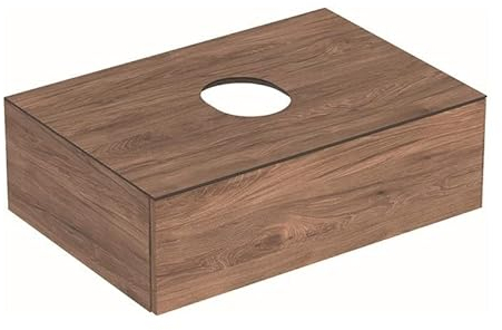 Geberit VariForm Unterschrank für Aufsatzwaschtisch, eine Schublade, Ablagefläche, Geruchsverschluss, Breite 75 cm, Farbe: Oberfläche: Nussbaum hickory/Melamin Holzstruktur