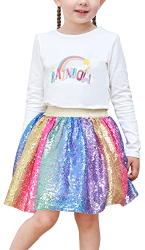 Mädchen Rock Regenbogen Einhorn Pailletten Funkelnd Tutu Tanzen Gr. 128-134
