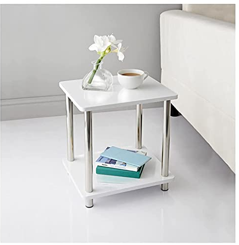 MND Dealings New Unique Stylish Norsk White High Gloss Stainless Steel Legs Small End Table, Snack Side Table for Sofa Couch and Bed Living Room Bedroom Tables Coffee Table-White