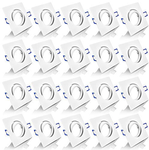 20x Einbaustrahler IP20 mit GU10 Fassung ECKIG weiß schwenkbar Einbauspot Einbauleuchte Rahmen Rostfrei Deckenspot Strahler Spot 5104