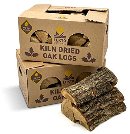Lekto Woodfuels 6 Boxes of Kiln Dried Oak Logs | 53 KG | Perfect for Pizza Ovens and Fire Pits| Chunky Logs | 25cm Long | Plastic Free Packaging |Less than 15% Moisture