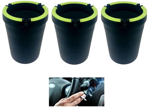 (3 Pack Jumbo) Glow in the Dark Butt Bucket Ashtray Cigarette Self-Extinguishing Cup Car Ash Holder Portable Truck Home Office Black
