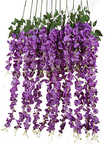 Veryhome 6 stück/los 3.6 füße/stück künstliche Blumen gefälschte Wisteria Vine seidenblume für Hochzeit Dekorationen hausgarten Party Decor (Lila)