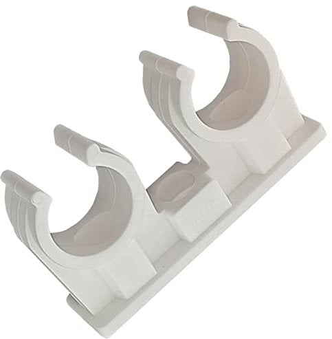 10 Stück Doppel Rohr Clips mit Bohrung aus Kunststoff weiss für Rohraussendurchmesser 10 mm Rohrschelle zweifach Halterung Befestigung Montage Klemmschellen Set 10er Pack