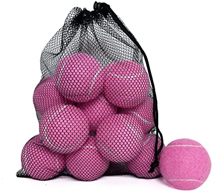 HPWFHPLF Tennisbälle – 12 Stück Übungs- und Trainingsbälle für Anfänger und Hunde – Netz-Tragetasche (Rosa)