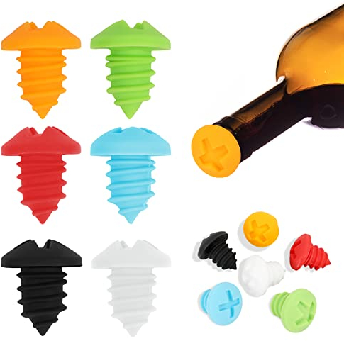 6Stück Silikon Weinflasche Caps, Flasche Stopfen Flaschenverschluss Weinflaschenverschluss in Schraubenform Wein Kronkorken für Wein, Cava, Prosecco, Champagner, Bier und Kohlensäurehaltige Getränke