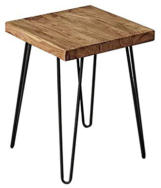 TABLE Side Table Modern Nightstand End， Accent Coffee Table - Brown Teakwood Round/Square Sofa Table ，Metal hairpin legs for Home Office L(Size:15.74 * 15.74 * 20.47in,Color:Square)