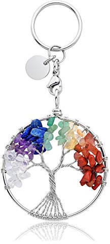 Jovivi Portachiavi con Grande Ciondolo Albero della Vita Bomboniere in Pietre Naturali, 7 Chakra Portachiavi Cristalli Curativi, Ricordo Regalo Portafortuna per Lei Amici Mamma (Non Personalizzabile)