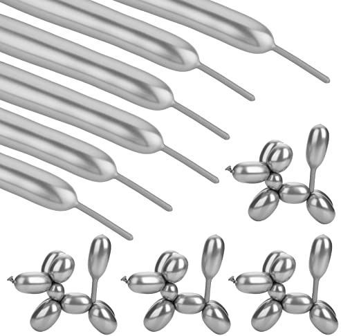 Prasacco 50 Stück Luftballons Lang, Silber Modellierung Ballons Latex Modellierballons Magic Gedrehte Ballons DIY Tierballons für Hochzeit Verlobung Kinder Geburtstage Babyparty Karneval Party Deko